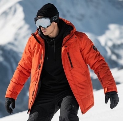 Down Fkow Men's Orange Ski Coat Down Puffer Insulated Removeable Hood Size XXL