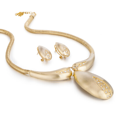 Gebürstetes Gold Modern Schmuck Set 4 Stck., Halsreif Stil Halskette, Ohrringe