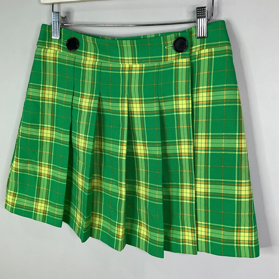 Minifalda envolvente TopShop para mujer talla 6 verde amarilla a cuadros plisada sin forro Foto 3 de 4