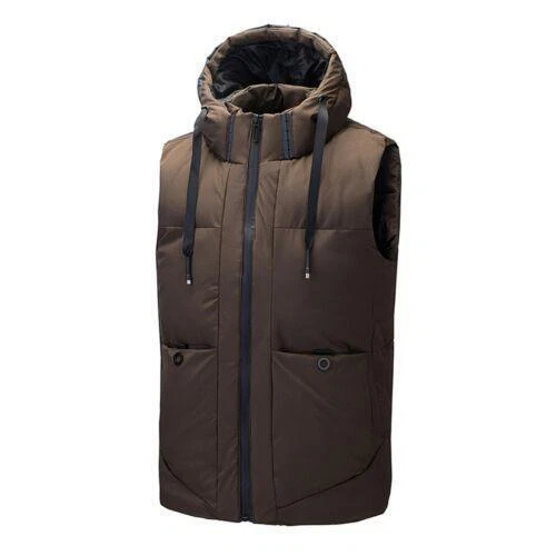 Casual Men Winter Padded Waistcoat Hooded Jacket Vest Warm Sleeveless Thick Coat