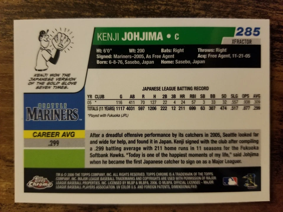 2006 Topps Chrome Kenji Johjima Xfractor - Rookie Card - Image 2 of 2