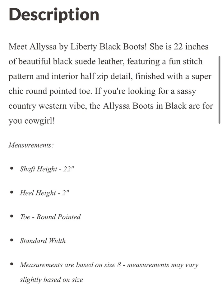 Liberty Black 22" Alyssa Western Negro Para Mujer Talla 9.5 Mediano Nuevo Foto 2 de 4