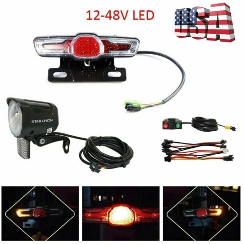 12-48V Ebike Headlight Tail Rear Lights LED Brake Lamp Electric Bike Light US