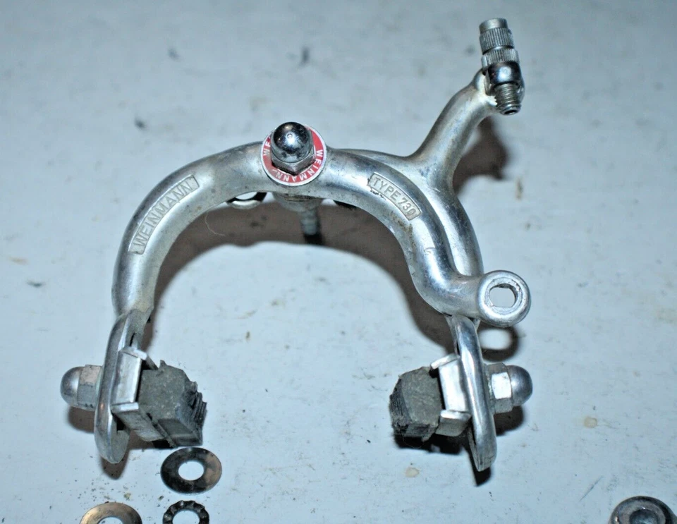 Juego de pinzas de freno vintage Weinmann 730 60-75 mm plata tirón lateral plata envío EE. UU. Foto 2 de 4