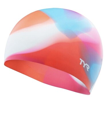 NEW TYR GRAPHIC SILICONE SWIM CAP Multi-color Wrinkle Free Youth Size (Age 10+)