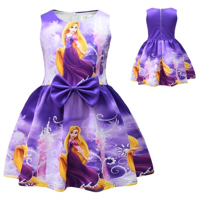 Tangled Princess Dress Girls Baby Bow Dresses A-Line Sleeveless Twirl Dress 