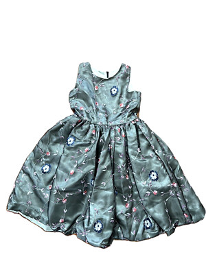 CHASING FIREFLIES Girls Sz 8 Embroidered Bubble Dress Pewter Gray Sparkly Floral