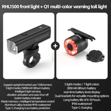 ROCKBROS Bicycle Light Sets MTB Bike Front Rear Lamp USB-C LED Headlight 1500LM