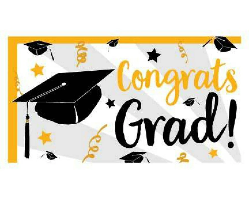 Banner de vinilo de graduación Congrats Grad blanco, negro y dorado, 3 tamaños disponibles Foto 2 de 4