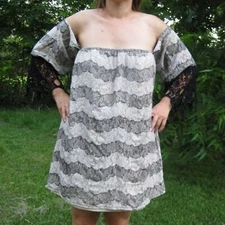 L VaVa by Joy Han U.S.A. Lacy Pattern Cold Shoulder Dress Crochet Arm Ends Holes