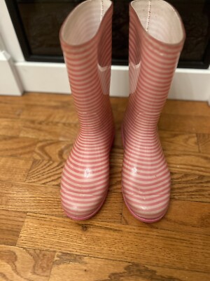 UGG Pink Striped Rain Boots Mid Calf Womens Size Fur Insole