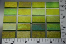 1426.31 - 20 PIECES IRIDIZED TRANSPARENT GREEN 1/2"x 1" BULLSEYE GLASS 90 COE