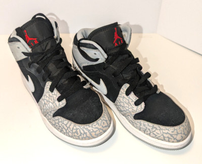 Nike Air Jordan 1 Mid SE Elephant Toe Shoes Grey/Black/White Sz