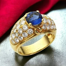 Blue Sapphire With 925 Sterling Silver Gold Plated Ring For Men's #AL345