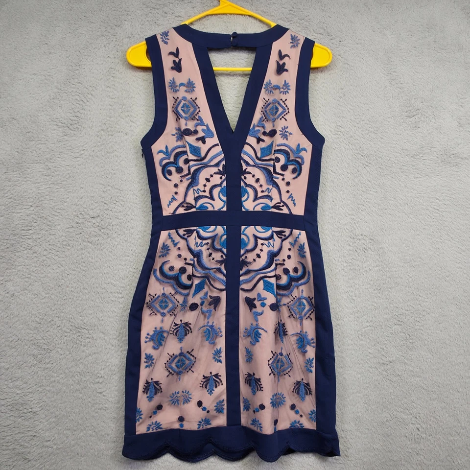 Greylin Dress Womens XS Blue Pink Mesh Floral Embroidered Bodycon Capsule Sheath - Image 3 of 4