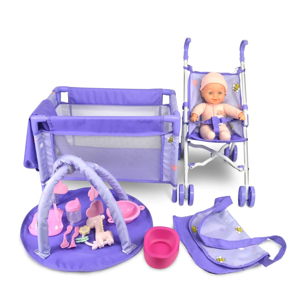 Anivia 5PCs Baby Doll Stroller Set Baby Doll Accessories Set Purple