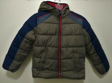 HAWKE CO BOYS GREEN / NAVY PUFFER JACKET WITH HOOD SIZE:7