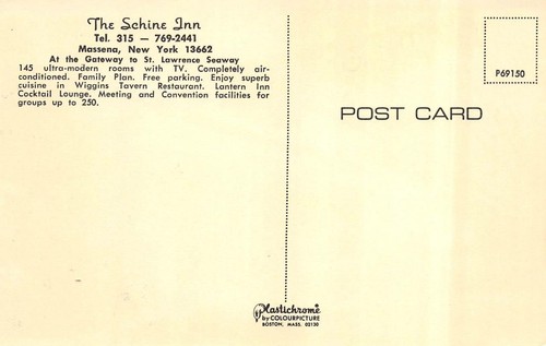 MASSENA, NY New York SCHINE INN MOTEL Roadside ST LAWRENCE CO Chrome Postcard - 第 2/2 張圖片