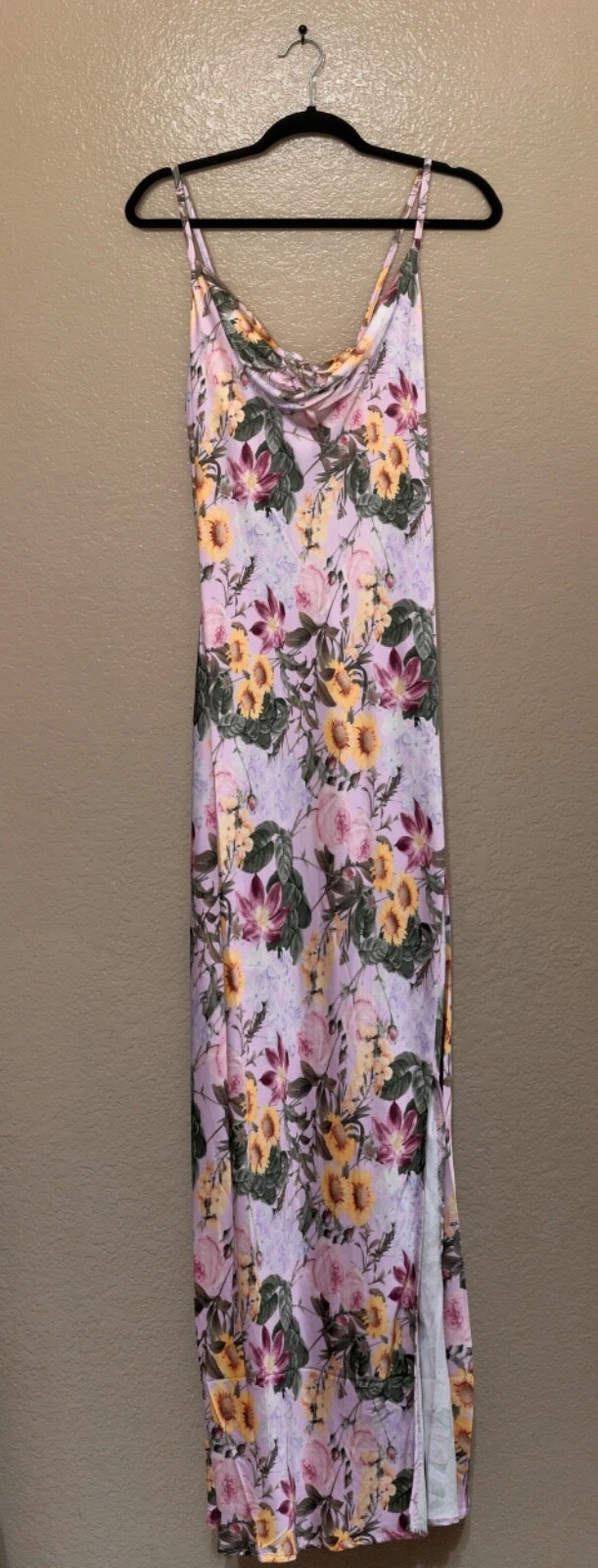 VALENTINO Abito estivo SAIPH rosa lavanda floreale in raso nuovo donna taglia L