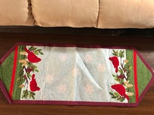CHRISTMAS TABLE RUNNER Quilted Cardinal Bird Country Farmhouse 35"x13"
