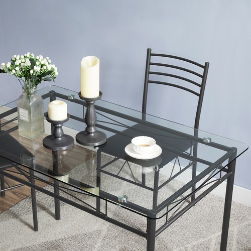 5 Piece Dining Table and Chairs Set Glass Metal Home Kitchen Breakfast Furniture - Picture 7 of 12