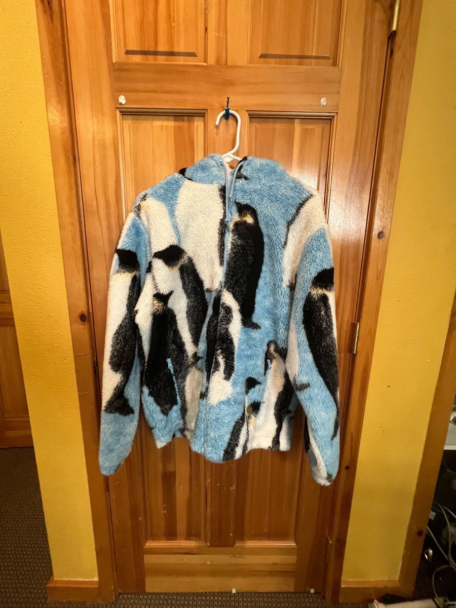 Supreme Penguins Hooded Fleece Jacket Blue Size Large Zip Up Pre