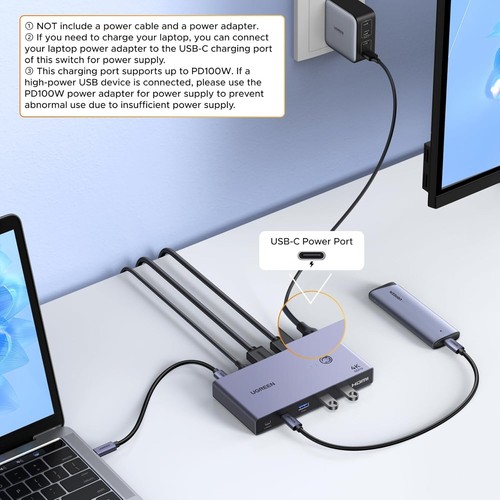 UGREEN USB-C+HDMI KVM Switch 2 in 1 Out 4K@60Hz 5Gbps PC Sharing & 4 USB 3 - NEW - 第 7/9 張圖片