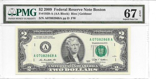 2009 Boston $2 FRN (AA Block) PMG 67 EPQ Superb Gem Uncirculated - Picture 7 of 13