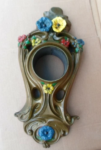 Rare Art Nouveau French Cold Painted Spelter Case for Cartel Wall Hanging Clock 