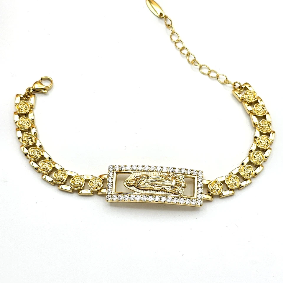 14K Gold Plated Virgin Mary Virgen De Guadalupe Bracelet. Oro Laminado - Image 4 of 4