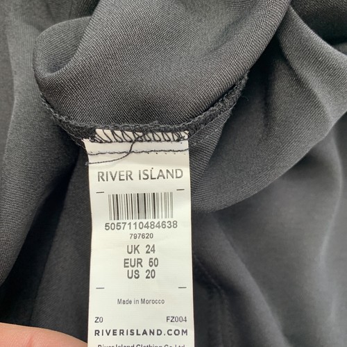 River Island Retro Swing Dress Button Shoulder Satin, Size UK 24, Black - Picture 16 of 19