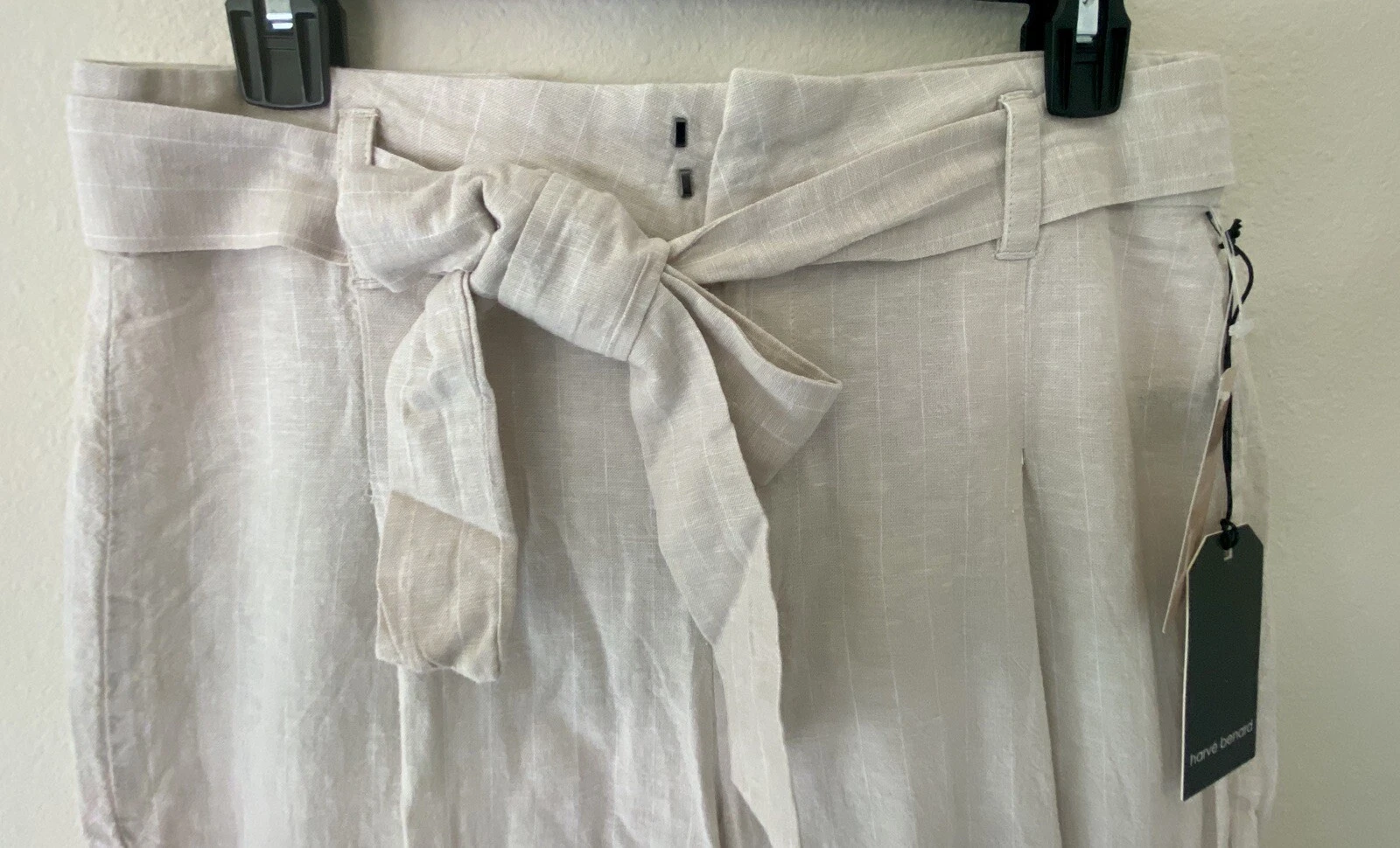 Harve Benard Womens Linen Yarn Dye Pants Cropped Capri Wide Leg Size 10