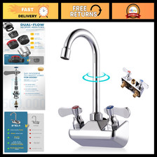 4" Center Wall Mount Kitchen Faucet - Gooseneck Spout, Dual Lever Handles, Brass