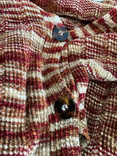 EMANUEL UNGARO Burgundy Tan Chenille Sweater Cardigan Tortoise Button Med Vintag - Picture 5 of 7