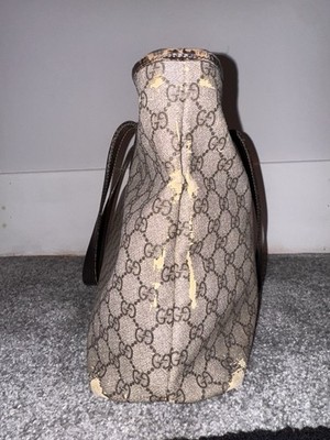 GUCCI GG Supreme Tote Bag PVC Beige Silver 211137 Authentic 002128