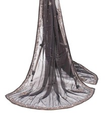 Sushila Vintage Black Pure Chiffon Dupatta Hand Beaded Floral Long Stole Scarves