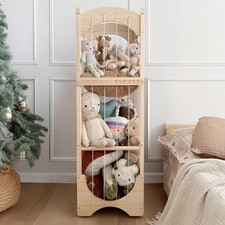 Stuffed Animal Storage Organizer - Wooden Plushies Storage Holder with 360  W...