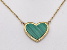 9ct Gold Hallmarked Malacite Heart Necklace. Goldmine Jewellers.