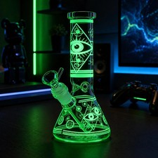 8"Eye Glow in Dark Glass Bong Water Pipe Beaker 14mm Bowl Smoking Tobacco Screen
