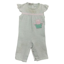 Vintage Health-tex Baby Pajama Size 12 Months Green  White Snap Button Closure