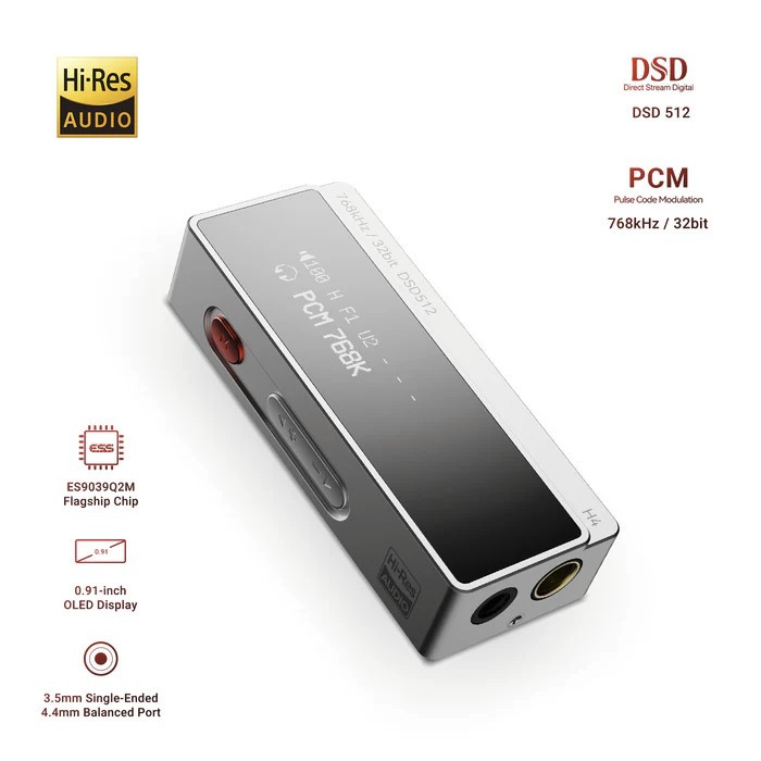 AIYIMA Audio H4 DAC AMP Portable HIFI Headphone Amplifer Hi-Res PCM768 DSD512