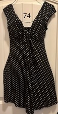 Express Black White Polka Dot A-Line Short Dress V-Neck Sleeveless Rayon Size XS