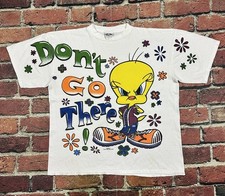 Vintage 90s Looney Tunes Tweety Bird AOP Single Stitch T-Shirt Don  t Go There XL