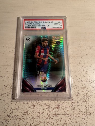 Lamine Yamal Topps Chrome Aqua Prism Rookie PSA 10