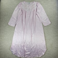 Miss Elaine Nightgown Sz M Womens Pink Long Sleeve Lace Trim Embroidered Florals