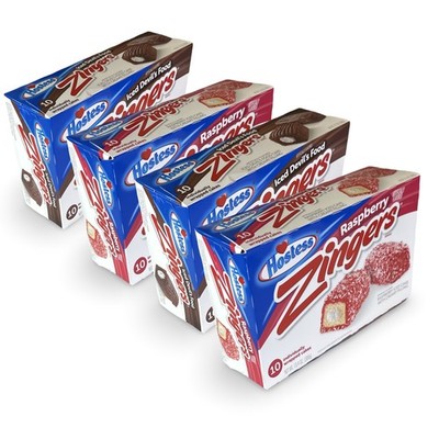 Hostess Zingers Combo | Chocolate & Raspberry | 12.7 Ounce | Four 10 Count Boxes