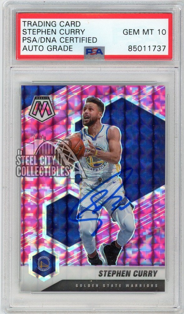 Stephen Curry 2020-21 Panini Mosaic Camo Pink Autograph Card #175 PSA/DNA 10