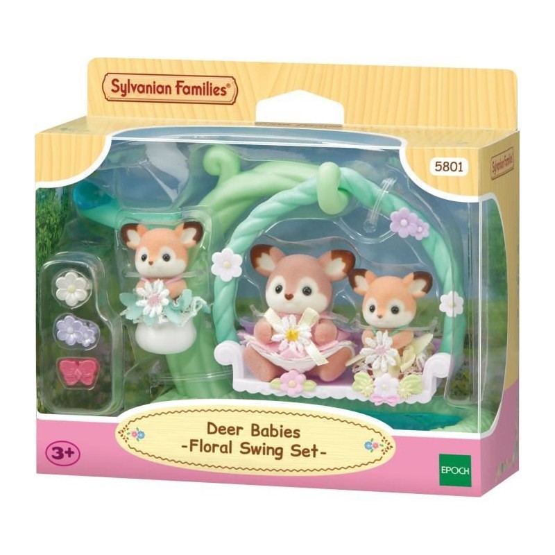 Figurines Sylvanian Families 5801 bébés biche de la forêt et balancelle miniature