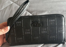 Steve Madden Black Logo Zip-Around Wristlet Wallet w/ Strap, Credit Card