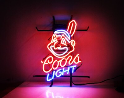 Cleveland Indians Coors Light Beer 17''x14'' Neon Sign Lamp Bar Real Glass Club
